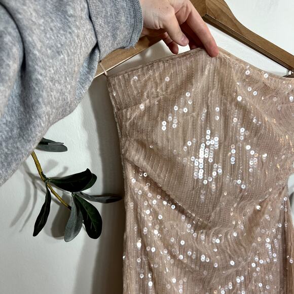 Zara Tan Sequined Strapless Mini Dress - Picture 2 of 5